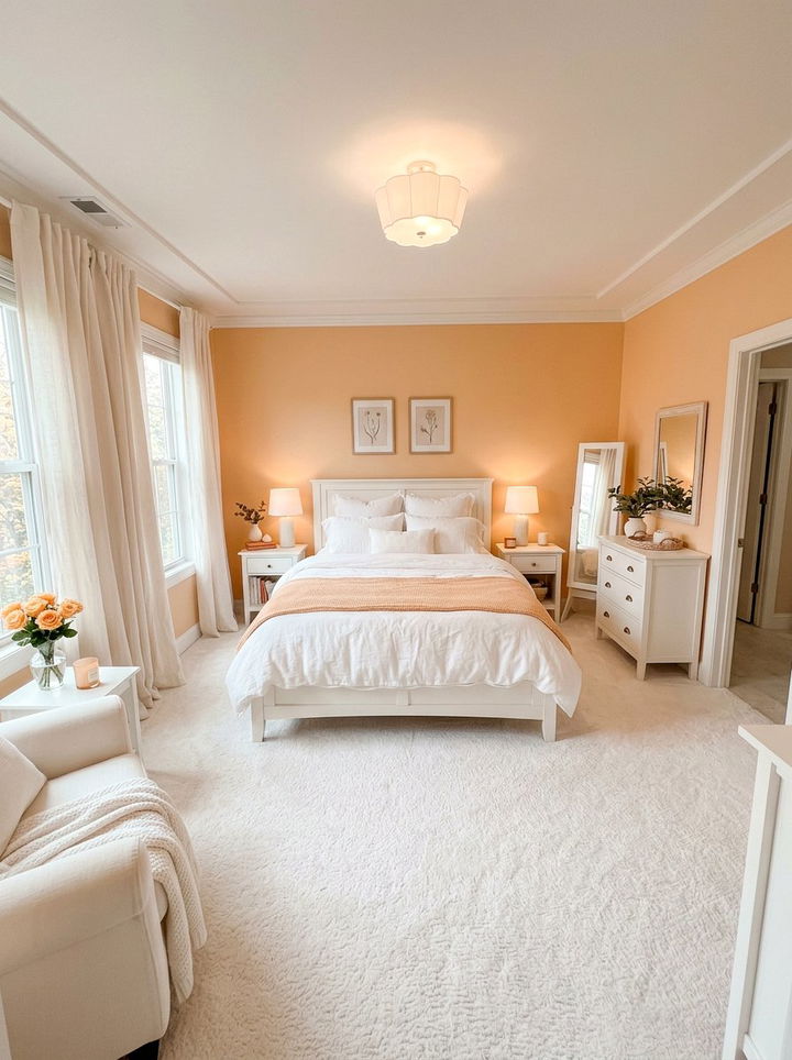 Soft apricot and white bedroom palette - 30 orange and white bedroom ideas