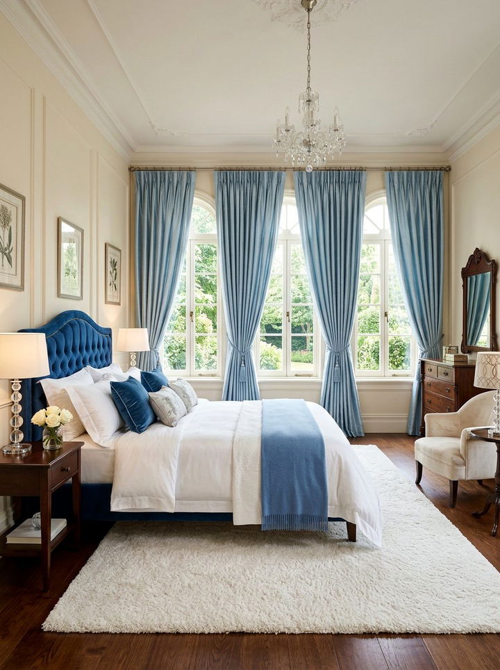 Soft blue silk drapes - 30 traditional blue bedroom ideas