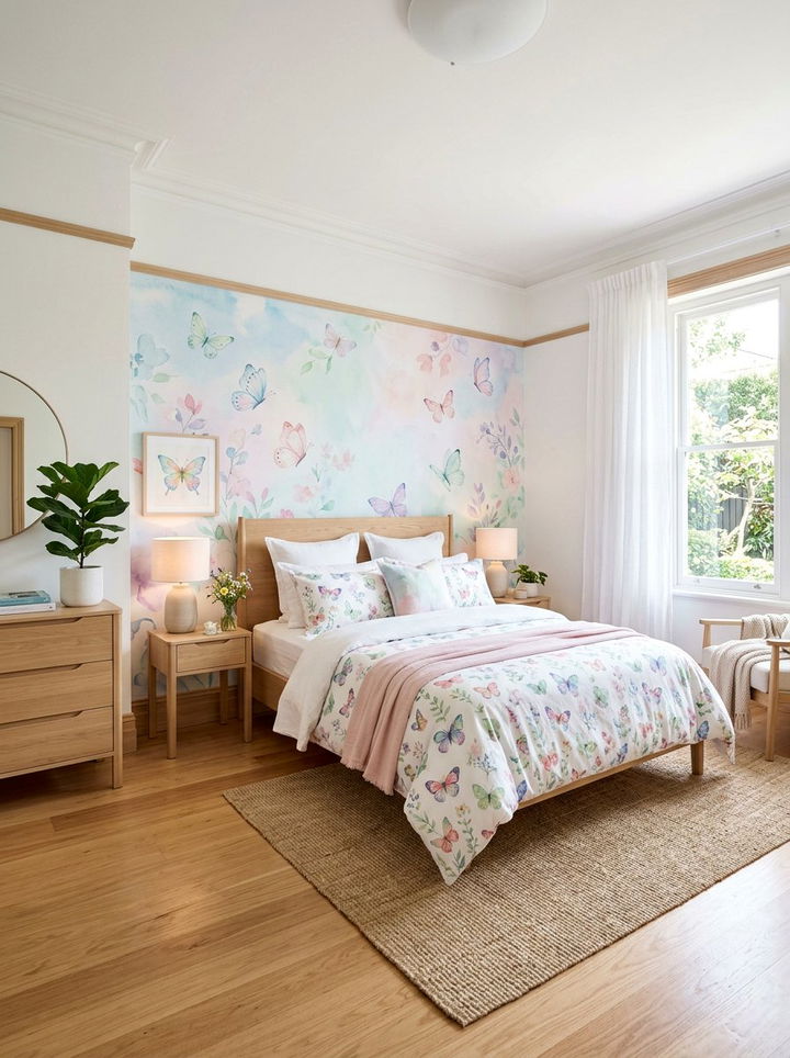 Soft butterfly watercolor bedroom - 30 butterfly bedroom ideas
