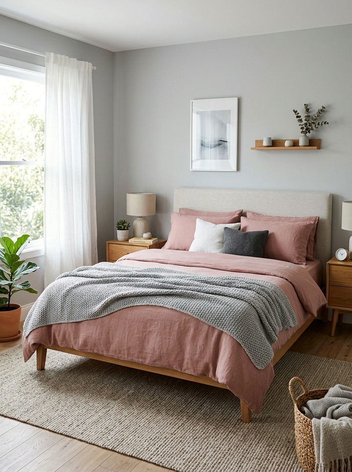 Soft gray knit throw - 30 dusty rose and gray bedroom ideas