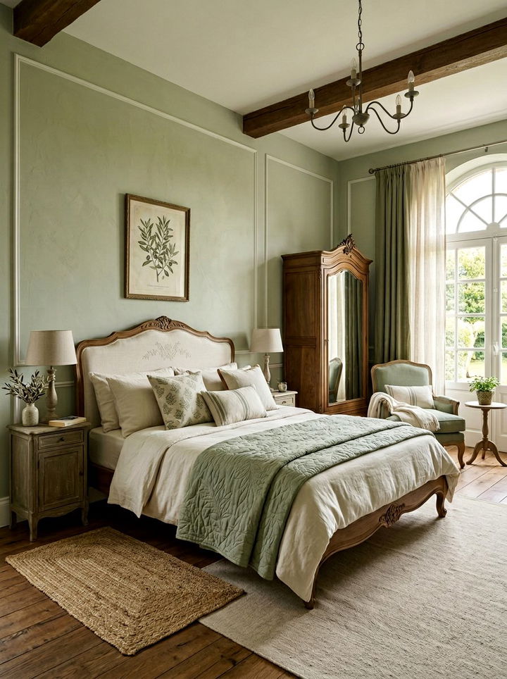Soft green French bedroom - 30 French country bedroom ideas