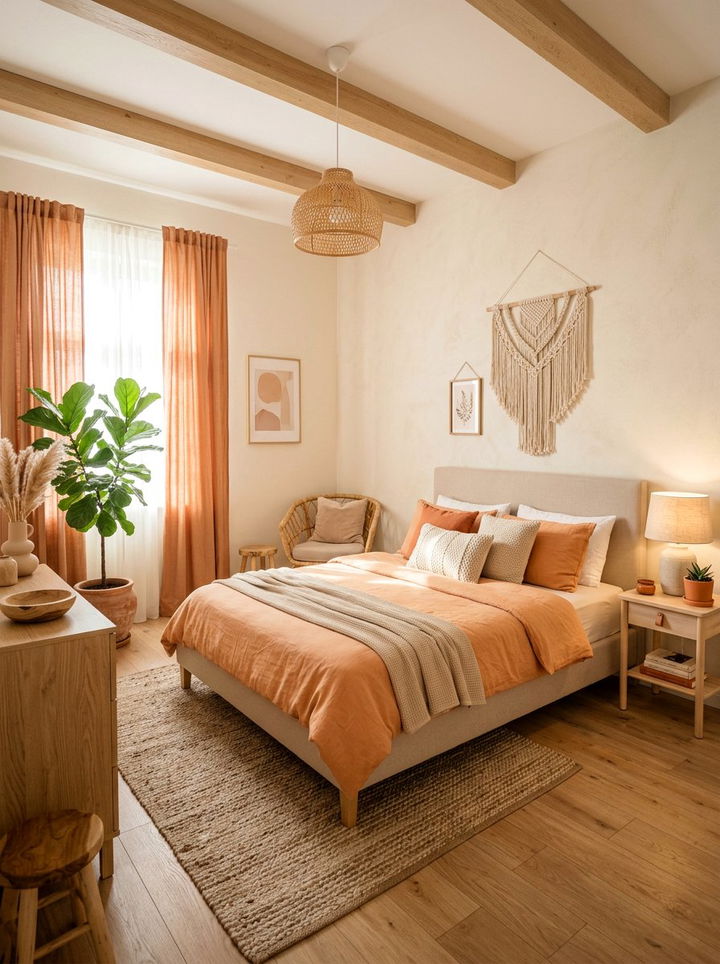 Soft orange and beige bedroom - 30 sunset inspired bedroom color ideas