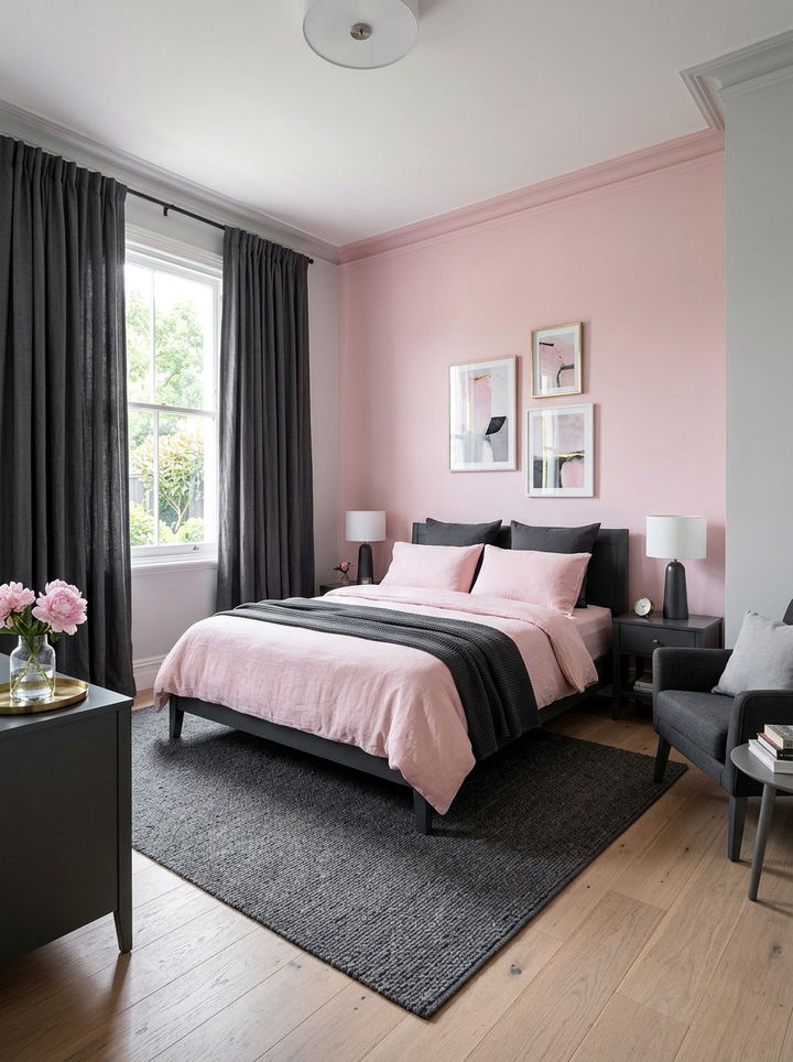 Soft pink and charcoal gray bedroom - 30 pink and gray bedroom ideas