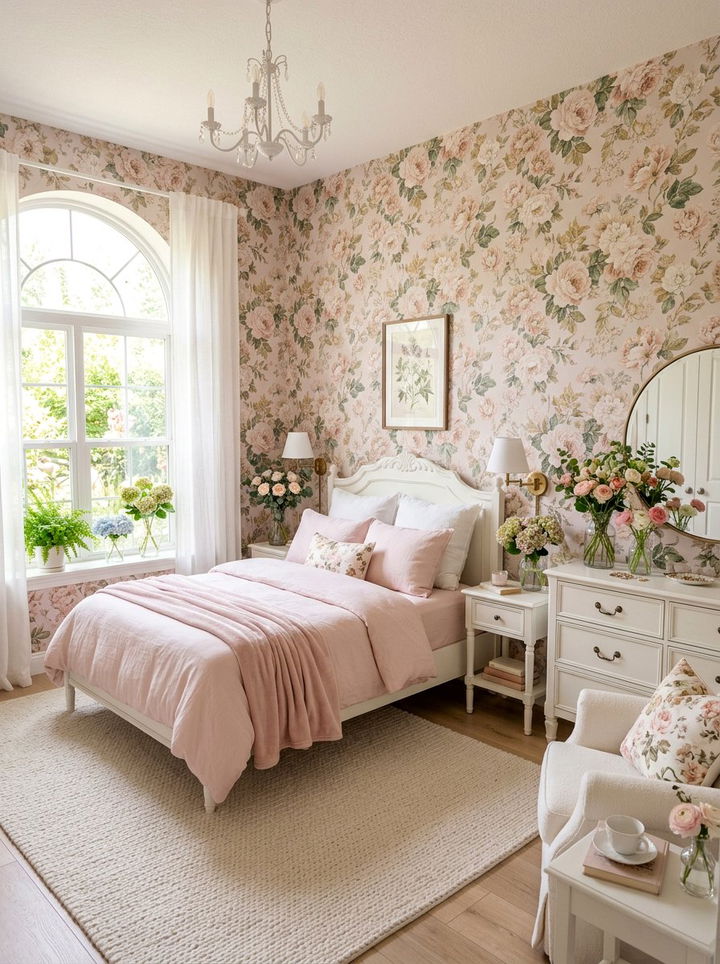 Soft pink floral bedroom - 30 pale pink bedroom ideas