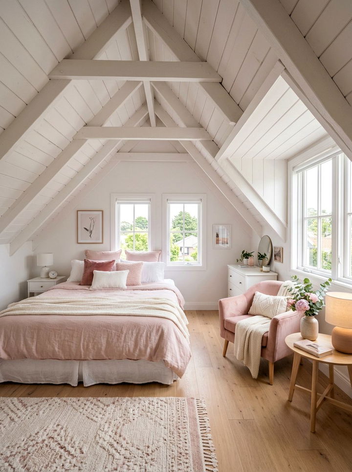 Soft pink white attic bedroom - 30 pinkish white bedroom ideas