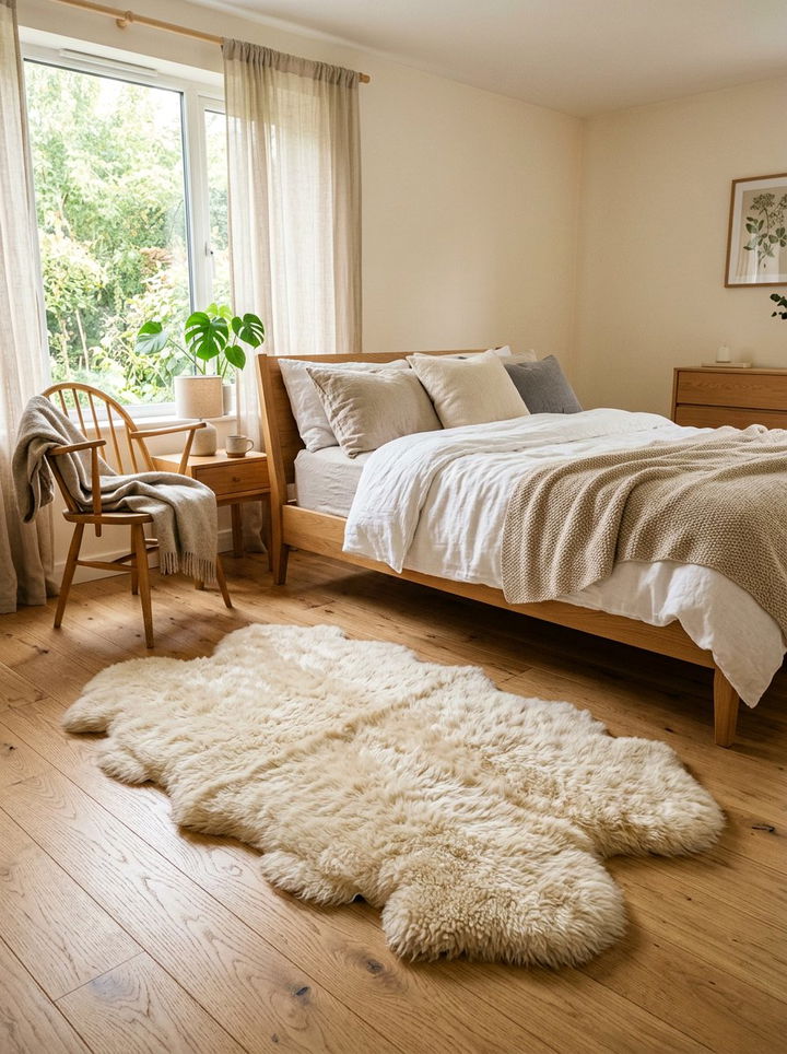 Soft sheepskin rug - 30 Danish bedroom ideas