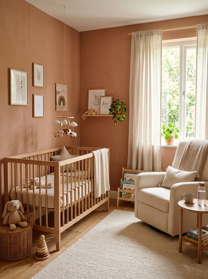 Soft terracotta bedroom nursery - 30 bedroom terracotta walls
