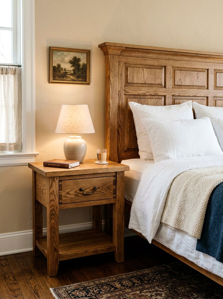 Solid Oak Nightstand - 30 bedroom rustic nightstands