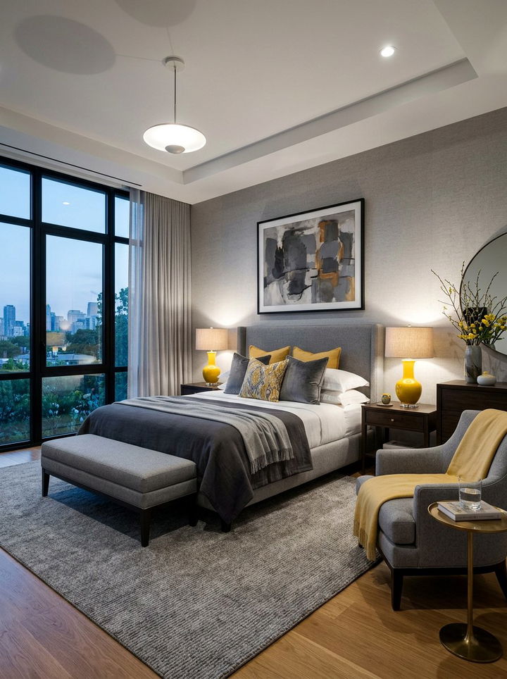 Sophisticated gray and yellow bedroom - 30 yellow and gray bedroom color combo