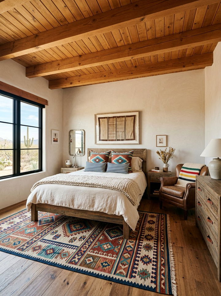 Southwestern Rug Striped Pillows - 30 bedroom pattern mixing ideas