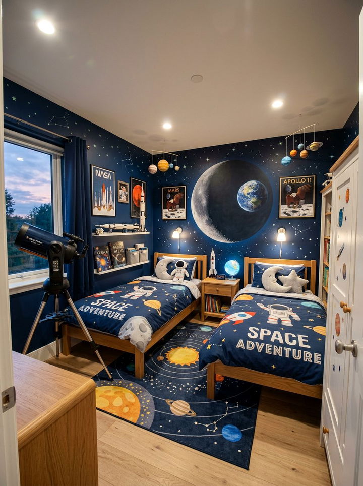 Space Themed Shared Bedroom - 30 boy and girl shared bedroom ideas