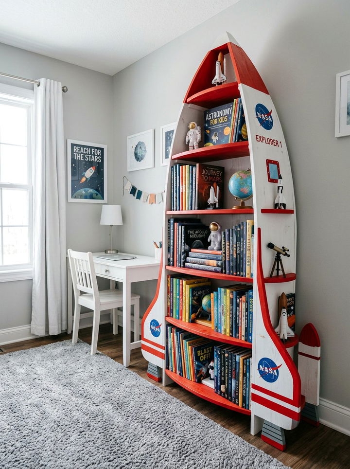 Space shuttle bookshelf - 30 astronaut bedroom ideas
