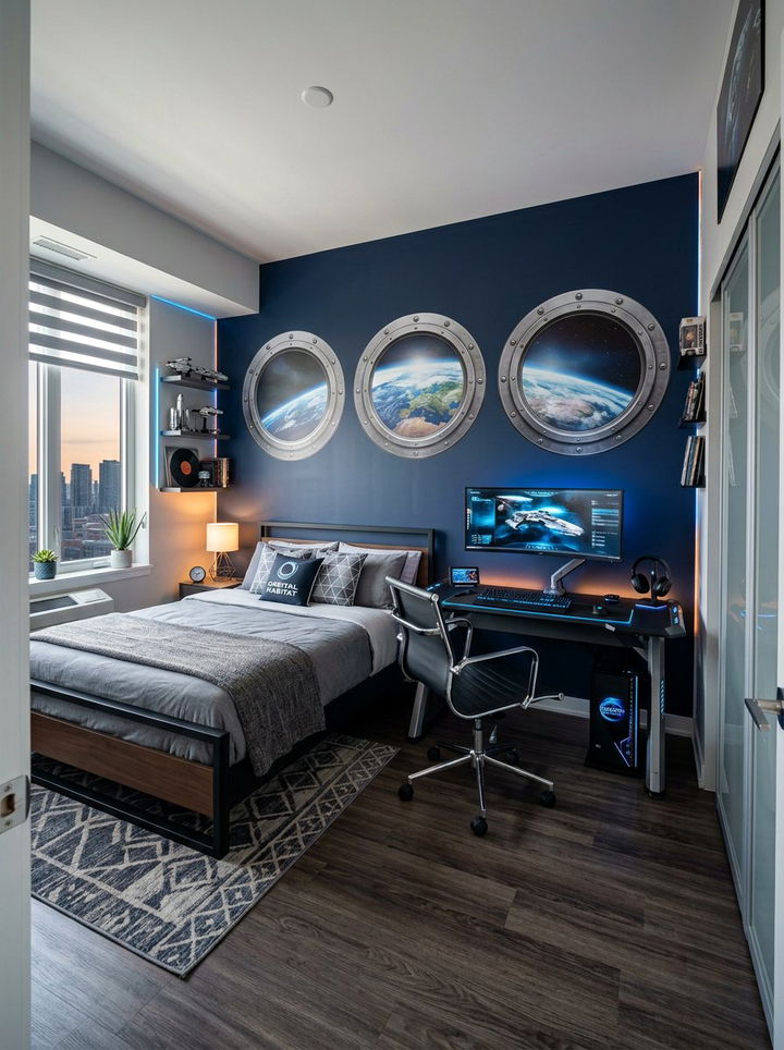 Spaceship Porthole Wall Decal - 30 space themed bedroom ideas