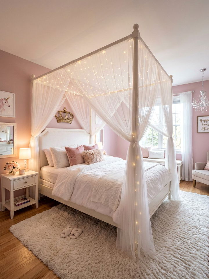 Sparkly Canopy Bed - 30 unicorn bedroom ideas