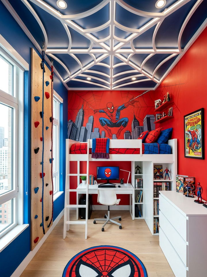Spider Man web bedroom - 30 superhero bedroom ideas