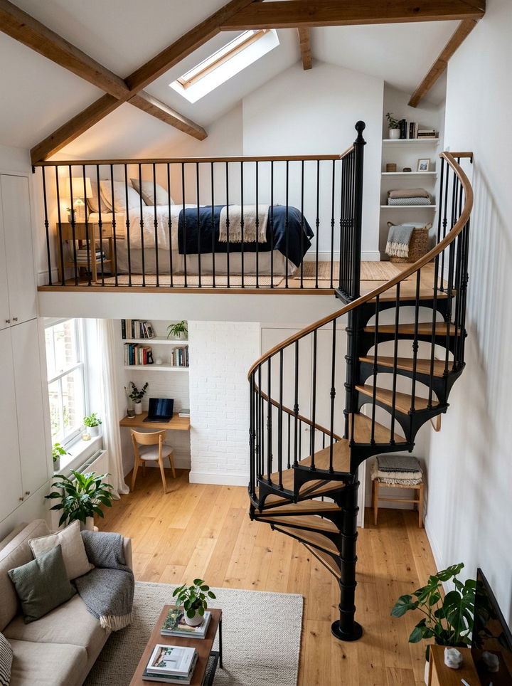 Spiral Staircase Bedroom - 30 loft bedroom ideas