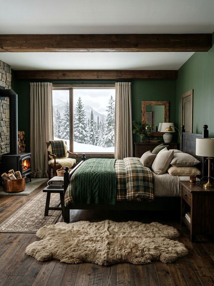 Spruce green winter rustic bedroom - 30 rustic green bedroom ideas