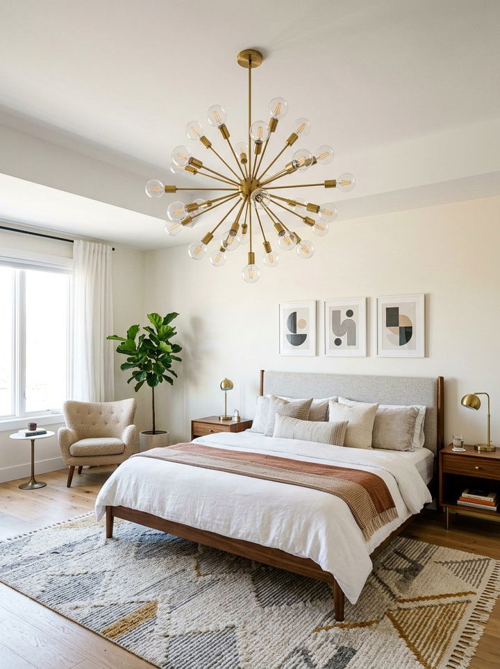 Sputnik Chandelier Lighting - 30 mid-century modern bedroom ideas