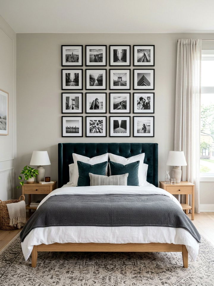 Square Photo Grid Above Headboard Bedroom - 30 bedroom family photo ideas