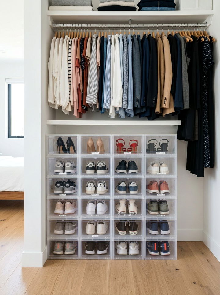 Stackable Shoe Trays - 30 bedroom organization ideas