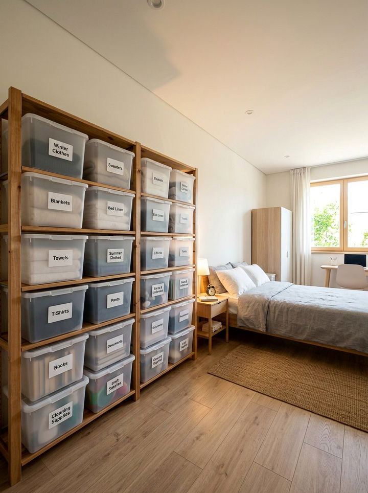 Stackable Storage Bins - 30 bedroom vertical storage ideas