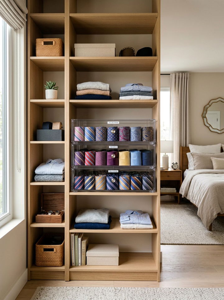 Stackable Tie Drawer - 30 bedroom tie storage ideas
