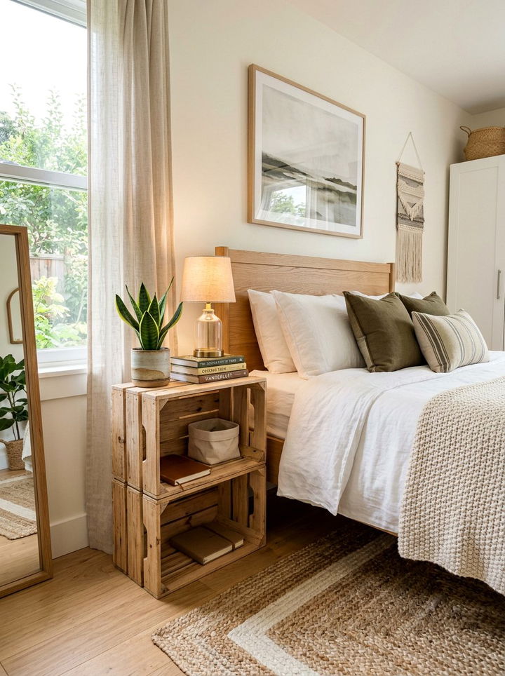 Stacked crate nightstand - 30 temporary bedroom ideas