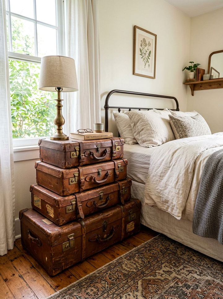 Stacking Old Suitcases - 30 light academia bedroom ideas
