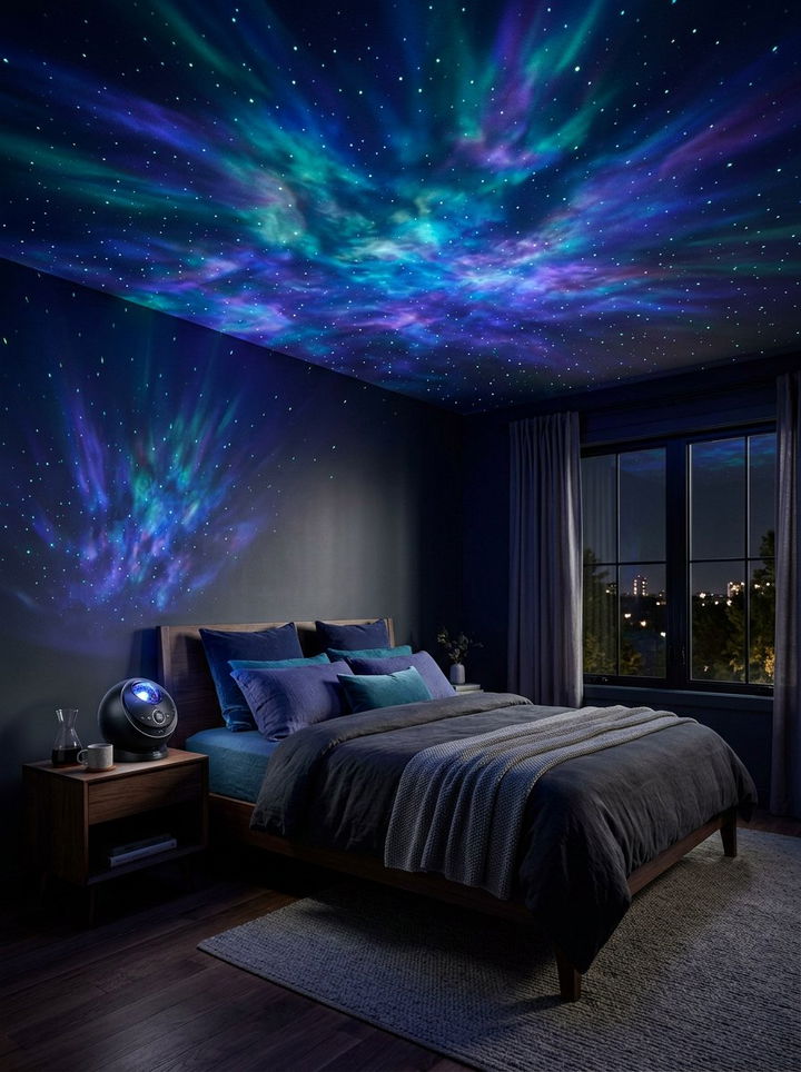 Star projector lighting - 30 astronaut bedroom ideas