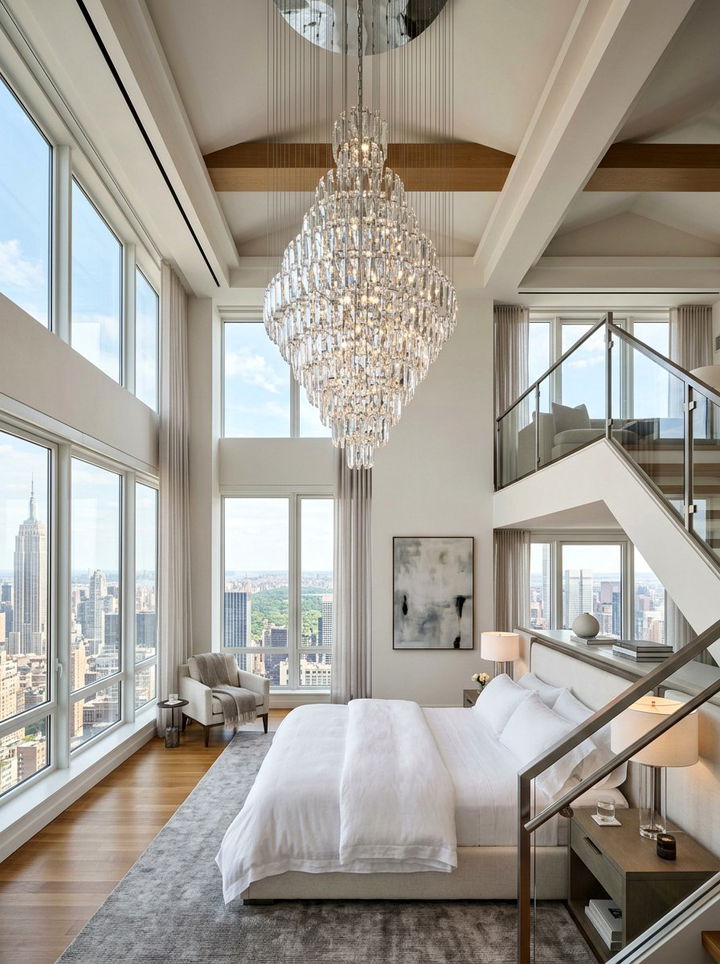 Statement Chandelier Lighting - 30 penthouse bedroom ideas