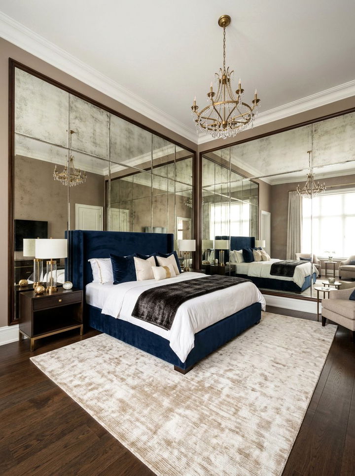Statement Mirror Wall Bedroom - 30 modern glam bedroom ideas