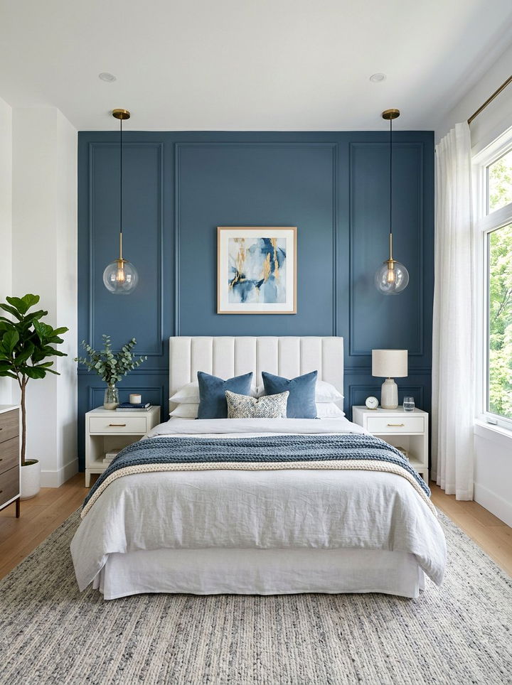 Steel Blue Accent Wall - 30 steel blue bedroom ideas