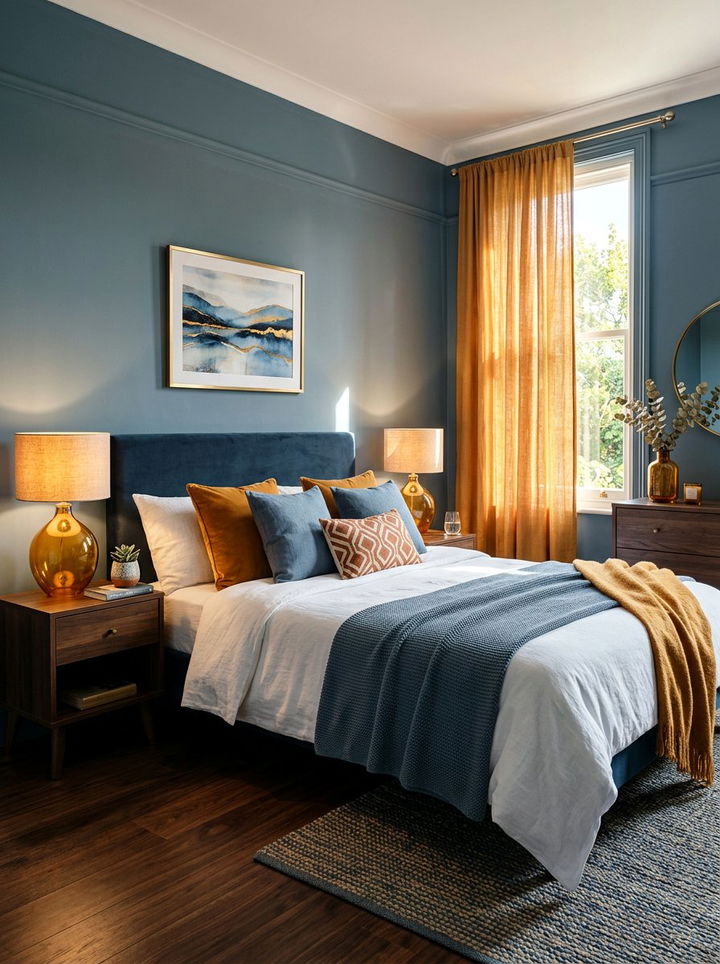 Steel Blue And Amber Bedroom - 30 orange and blue bedroom color combo