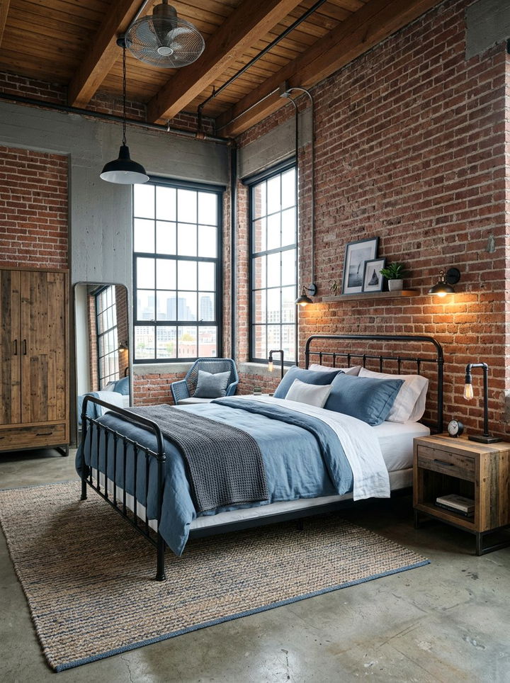 Steel Blue Industrial Bedroom - 30 blue bedroom ideas