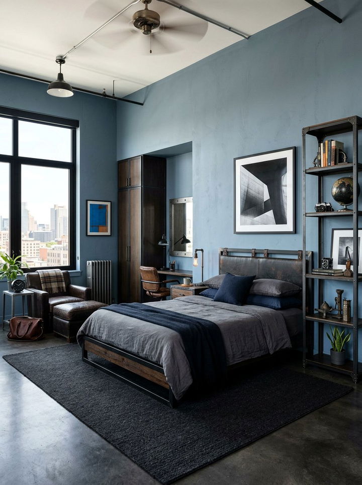 Steel Blue Masculine Bedroom - 30 cool blue bedroom ideas