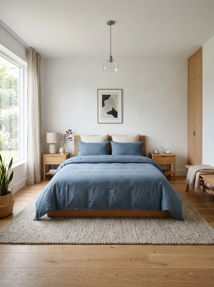 Steel Blue Minimalist Bedding - 30 bedroom blue bedding ideas