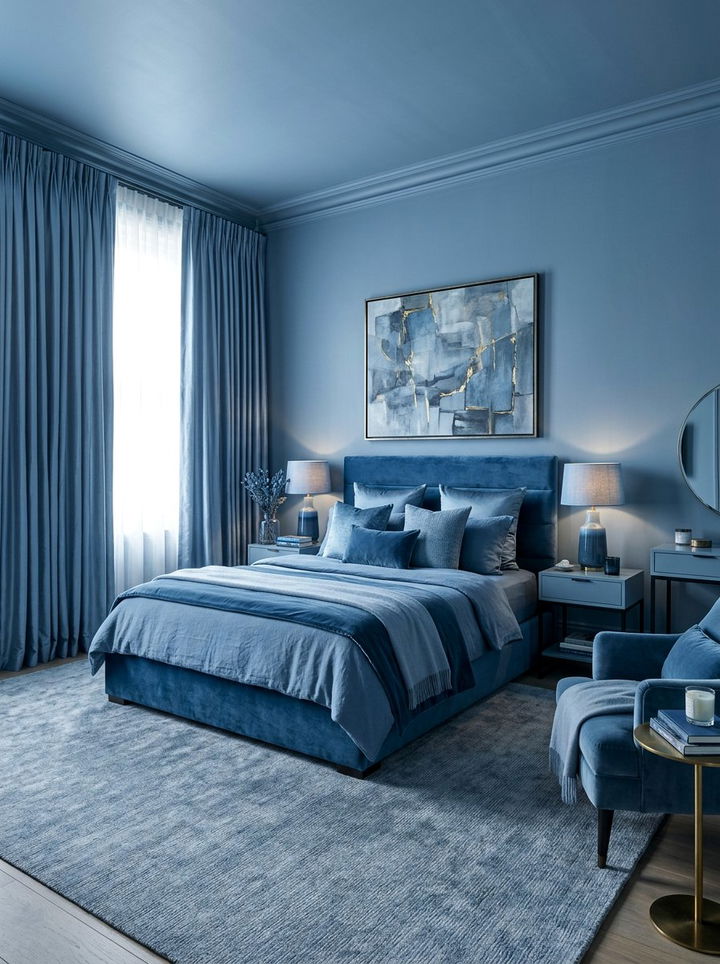 Steel Blue Monochromatic Bedroom - 30 steel blue bedroom ideas