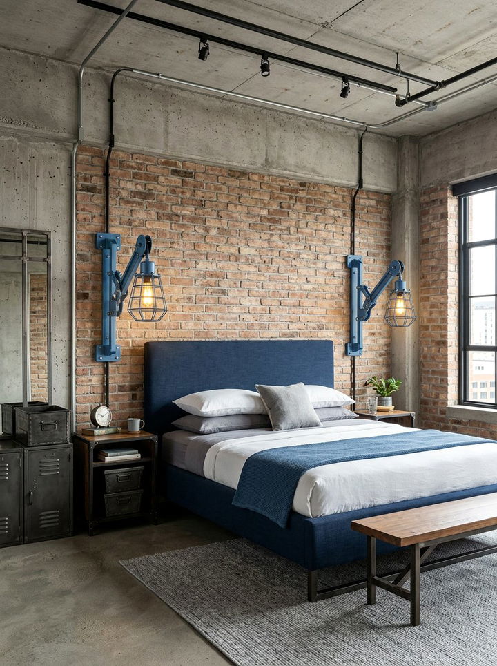 Steel Blue Wall Sconce - 30 industrial blue bedroom ideas