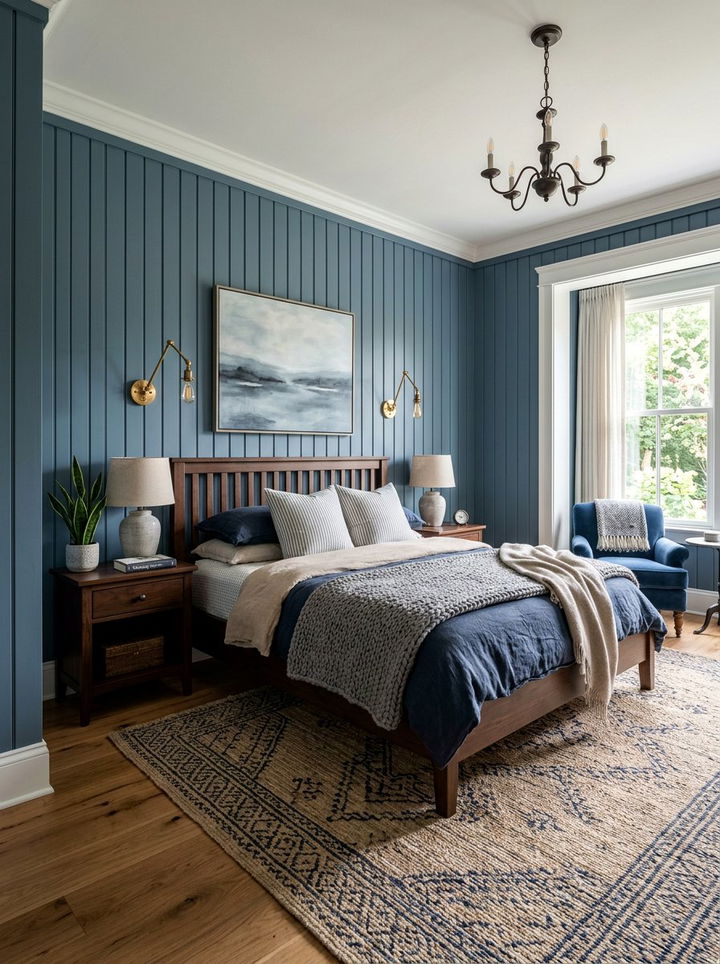 Steel Blue Wood Paneling Bedroom - 30 steel blue bedroom ideas