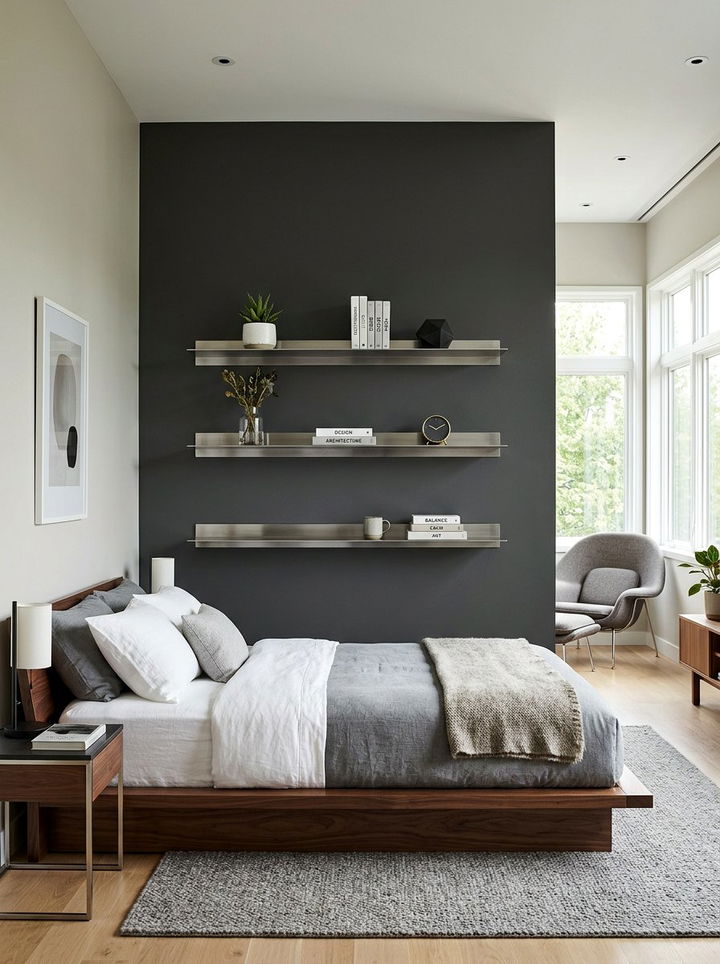Steel Floating Shelf - 30 metal accent bedroom ideas