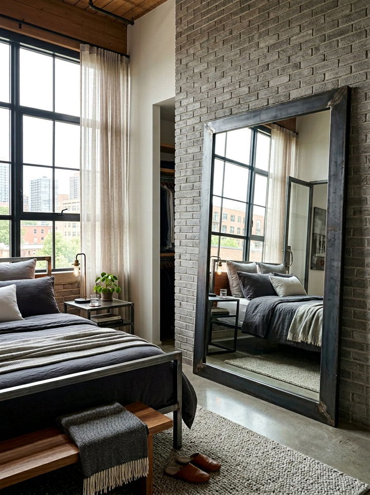 Steel Frame Mirror - 30 industrial gray bedroom ideas