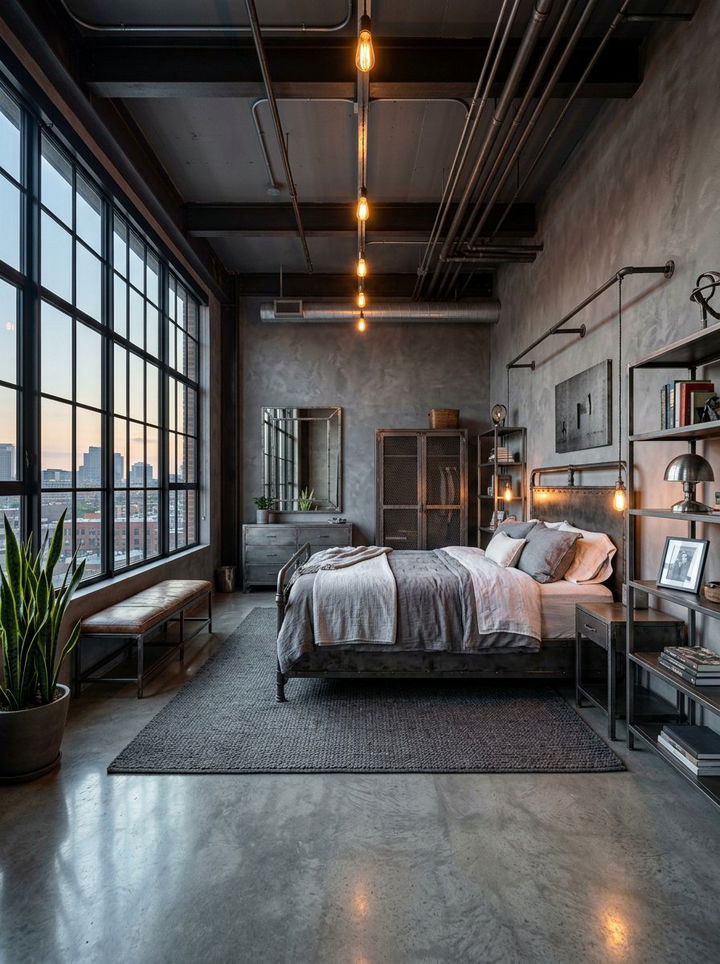 Steel Gray Industrial Bedroom - 30 minimalist gray bedroom ideas