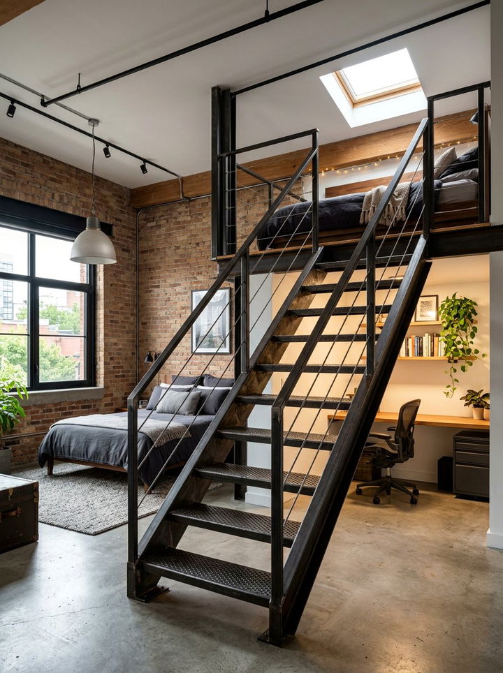 Steel Staircase Bedroom - 30 converted warehouse bedroom ideas