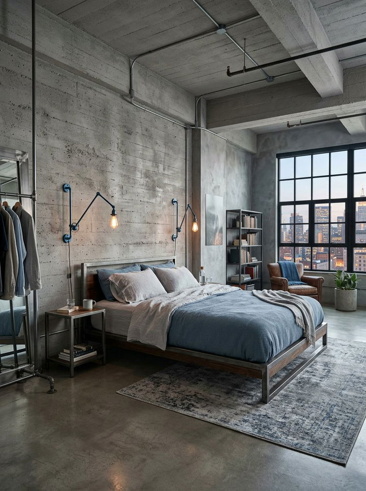 Steel blue and concrete gray bedroom - 30 blue and gray bedroom ideas