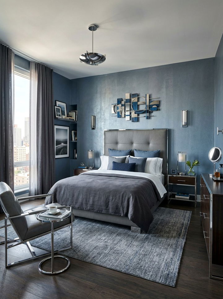 Steel blue bedroom - 30 bedroom blue walls