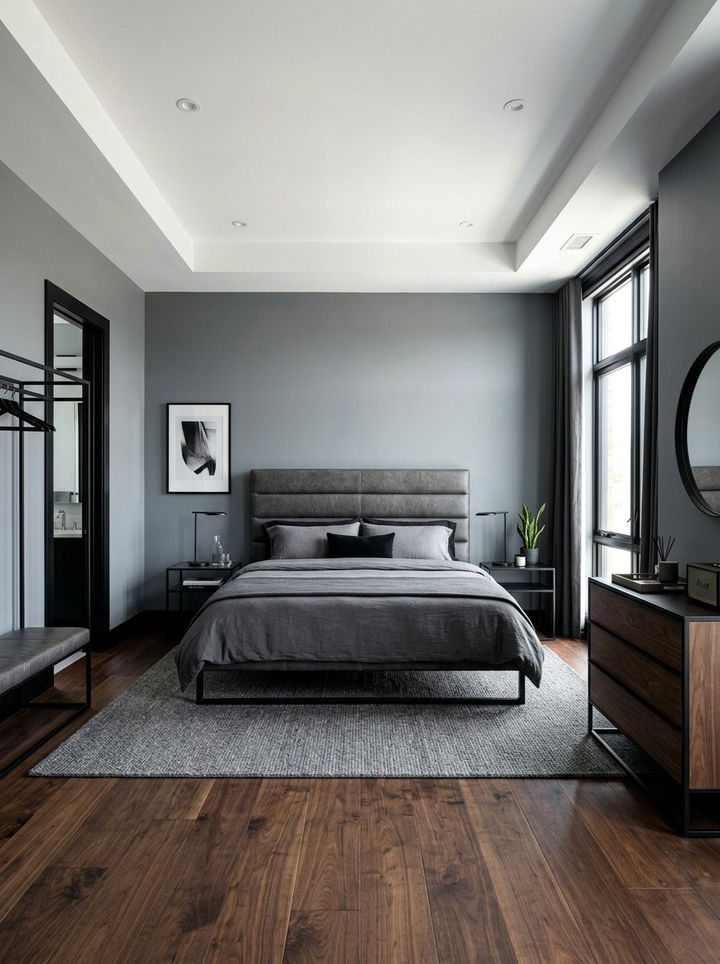 Steel grey masculine bedroom - 30 contemporary grey bedroom ideas