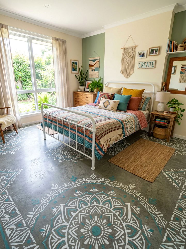 Stenciled Concrete Floor - 30 bedroom floor design ideas