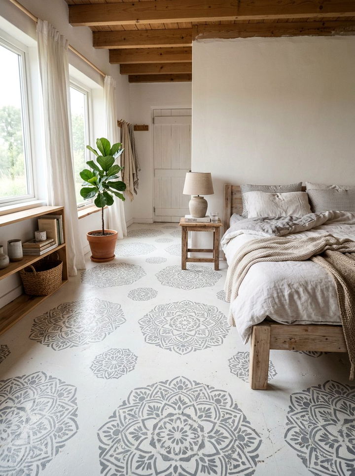 Stenciled Floor Bedroom - 30 bedroom floor ideas
