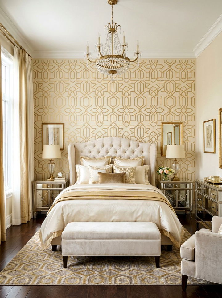 Stenciled Geometric Wall Pattern - 30 bedroom geometric wall designs