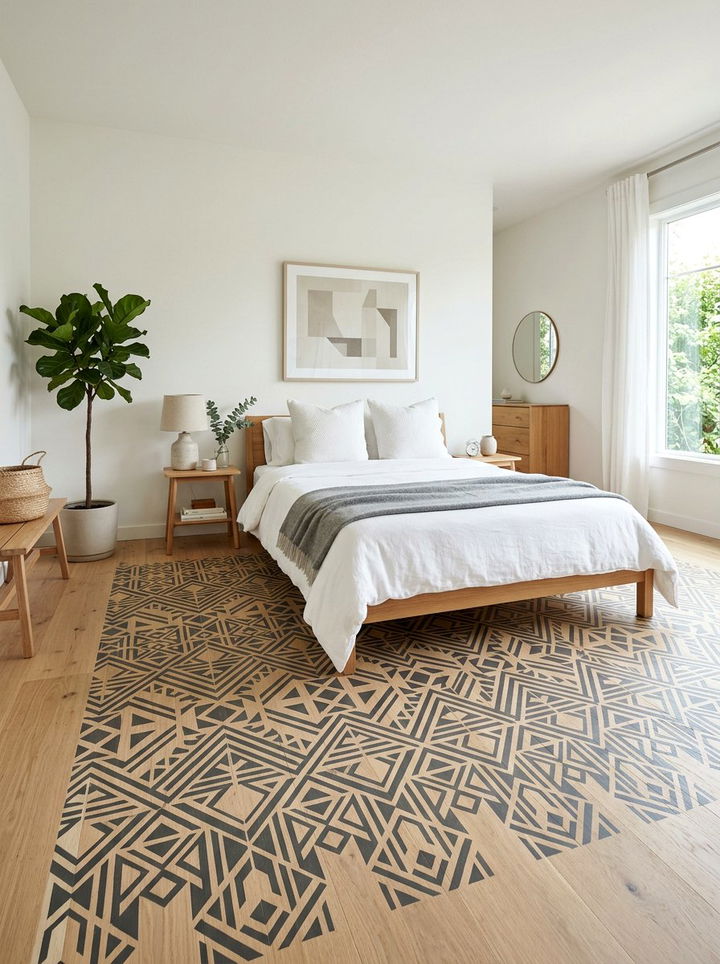 Stenciled Wood Floor - 30 handmade bedroom ideas